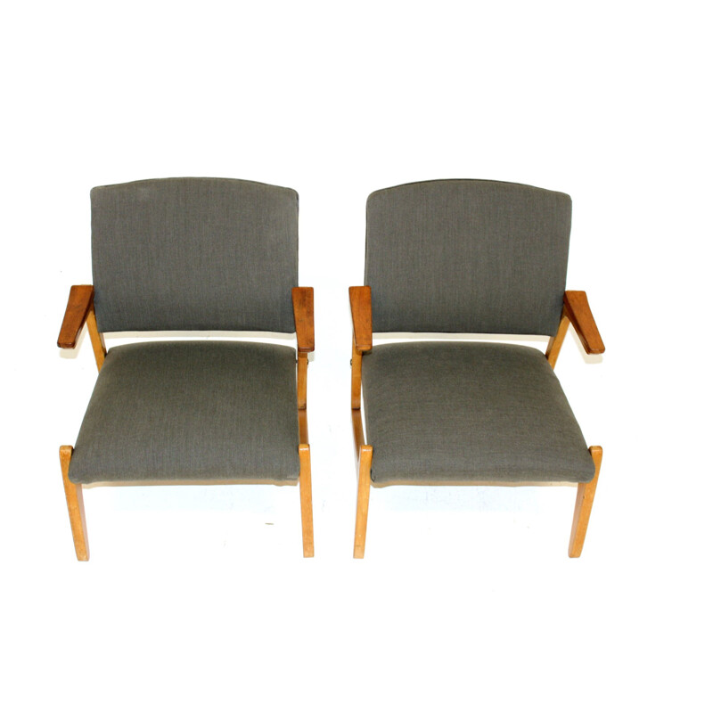 Pair of vintage teak and beech armchairs, Sweden, 1950