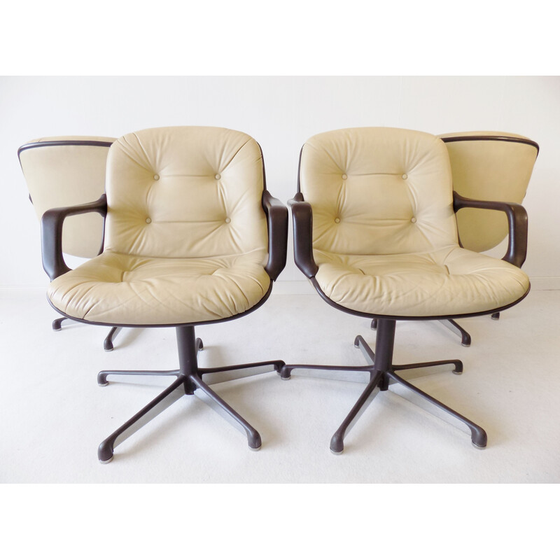 Vintage set of 4 Comforto executive leather diningoffice chairs by Charles Pollock 1960