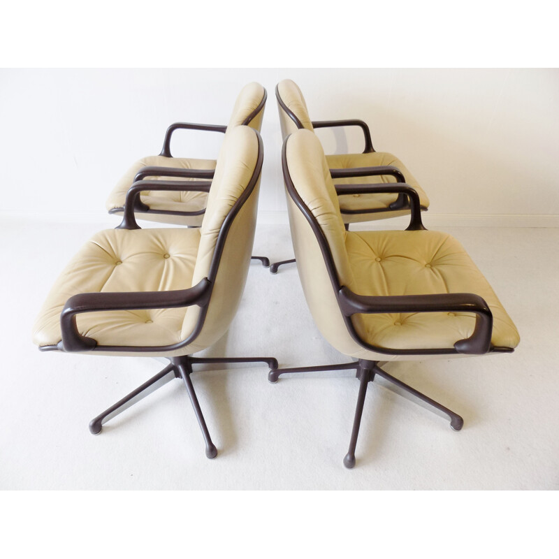 Vintage set of 4 Comforto executive leather diningoffice chairs by Charles Pollock 1960