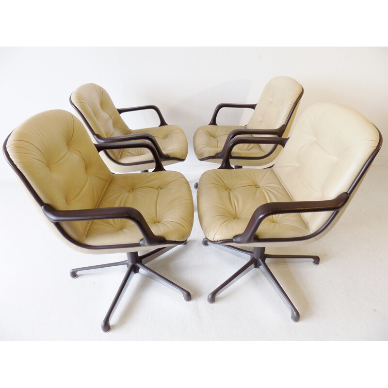 Vintage set of 4 Comforto executive leather diningoffice chairs by Charles Pollock 1960