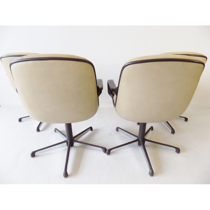 Vintage set of 4 Comforto executive leather diningoffice chairs by Charles Pollock 1960