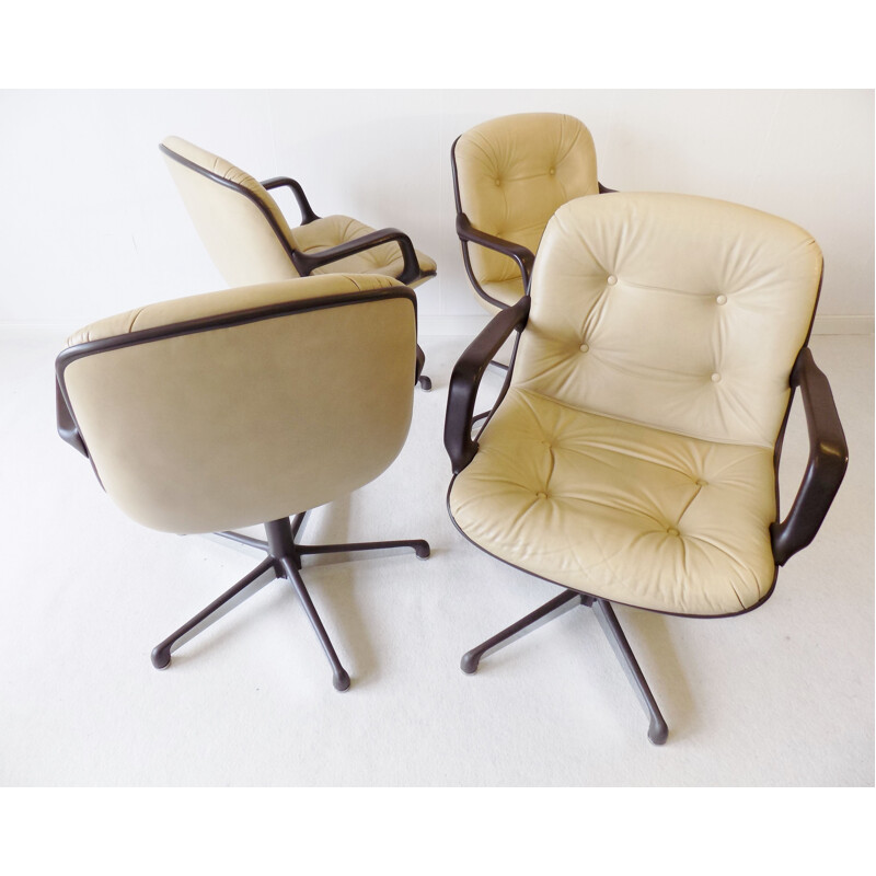 Vintage set of 4 Comforto executive leather diningoffice chairs by Charles Pollock 1960