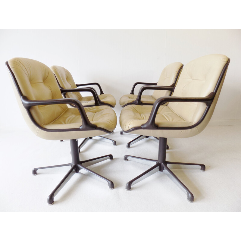Ensemble de 4 fauteuils de bureau vintage Comforto en cuir de Charles Pollock 1960