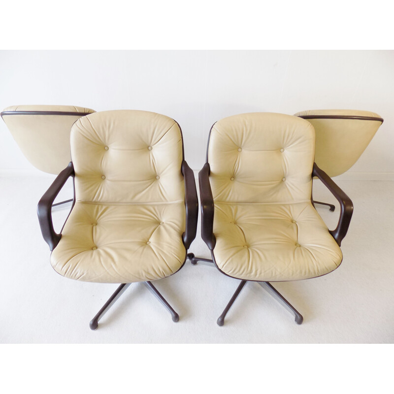 Vintage set of 4 Comforto executive leather diningoffice chairs by Charles Pollock 1960