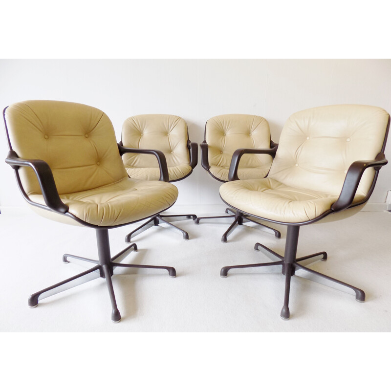 Vintage set of 4 Comforto executive leather diningoffice chairs by Charles Pollock 1960