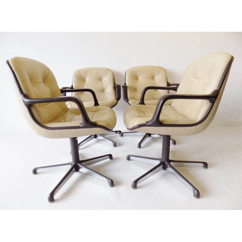 Vintage set of 4 Comforto executive leather diningoffice chairs by Charles Pollock 1960