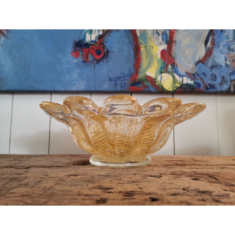 Vintage cup with golden sequins Murano glassware 1970