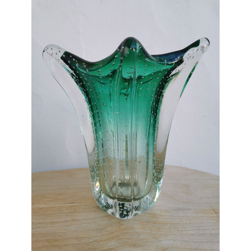 Vase vintage en verre bullé de Murano, italie 1970