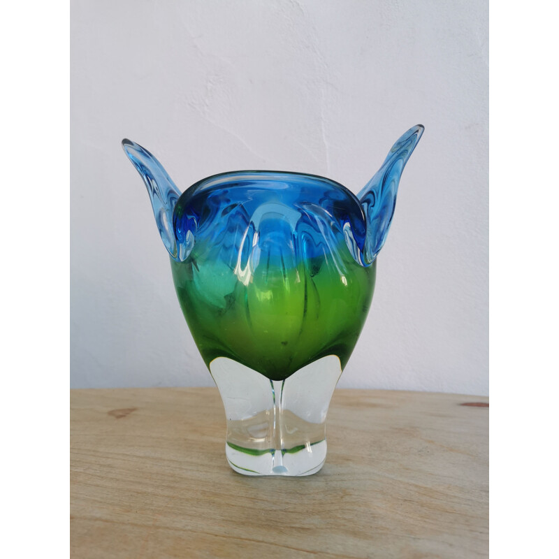 Vase vintage dégradé de bleu et de vert de Murano verrerie, 1970