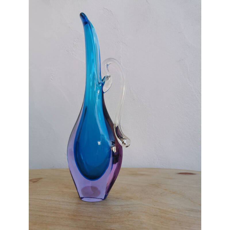 Jarrón de cristal de Murano azul vintage 1970