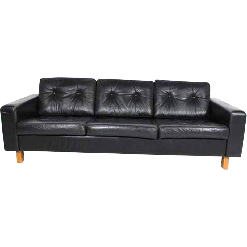 Vintage leather sofa, 3 seats, Sweden, 1950
