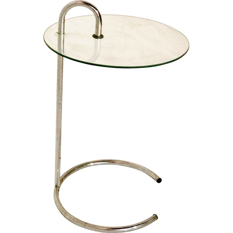 Vintage side table glass and aluminium chrome plated