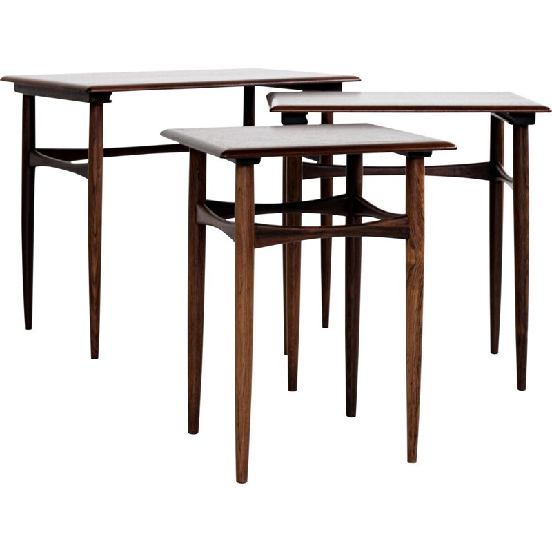 Ensemble de 3 tables gigognes en palissandre par Poul Hundevad Danish 1960s