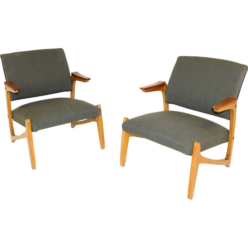 Pair of vintage teak and beech armchairs, Sweden, 1950