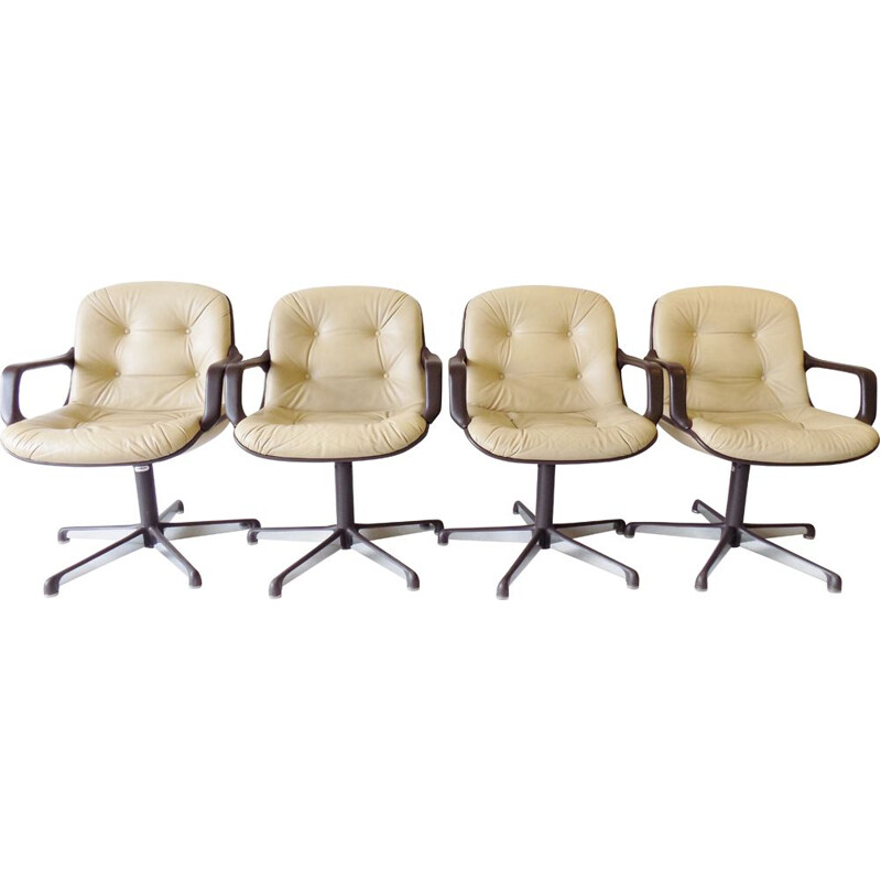 Vintage set of 4 Comforto executive leather diningoffice chairs by Charles Pollock 1960