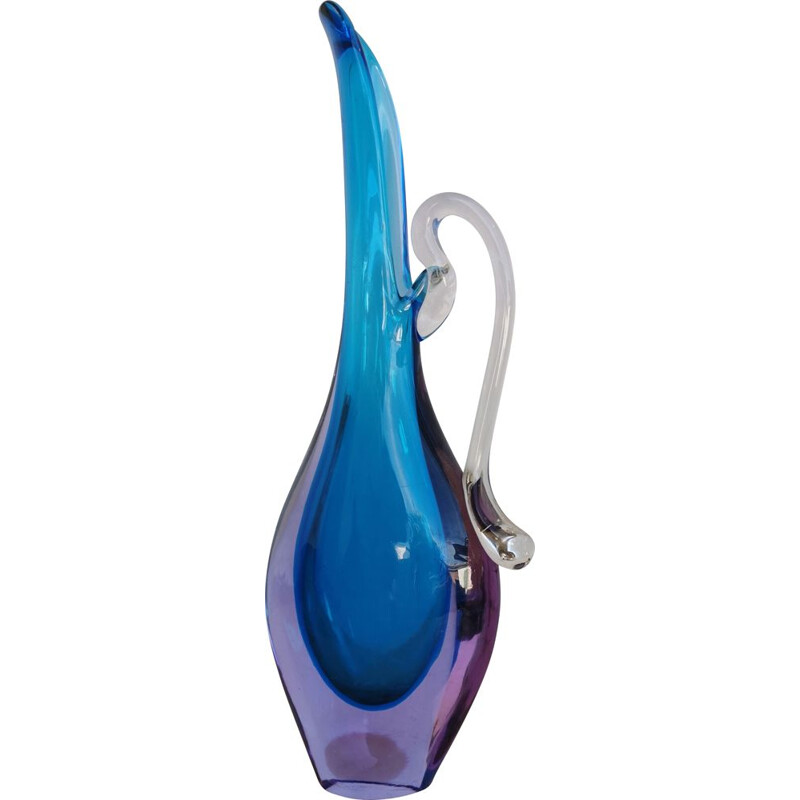 Vintage blauwe Murano kristallen vaas 1970