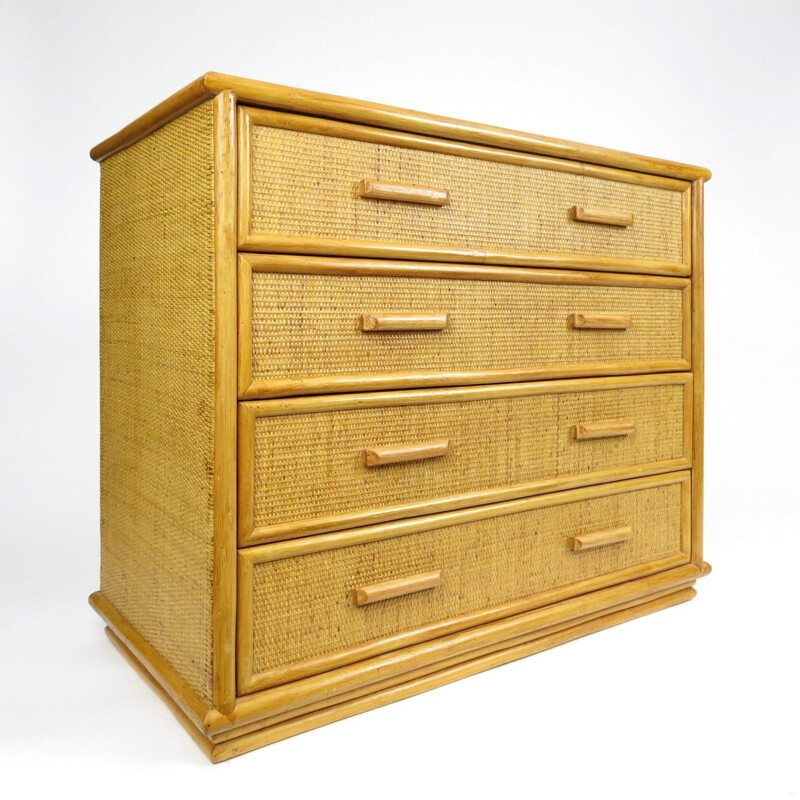 Dutch rattan chest of drawers, 1970s