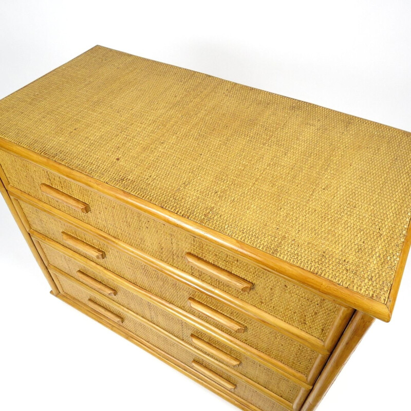 Dutch rattan chest of drawers, 1970s