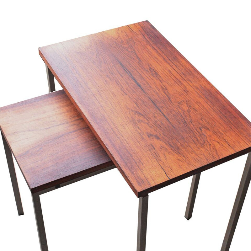 Pair of nesting tables in steel and rosewood - 1960s