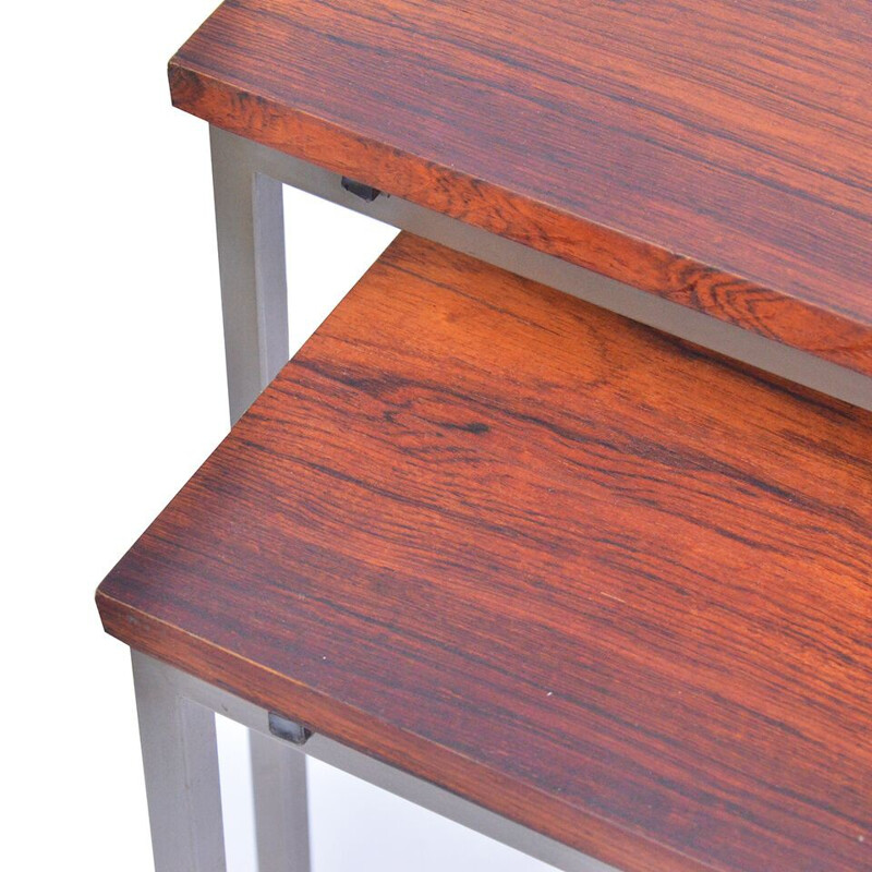 Pair of nesting tables in steel and rosewood - 1960s