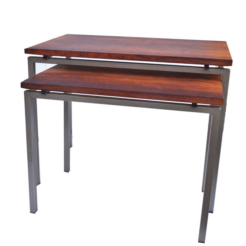 Pair of nesting tables in steel and rosewood - 1960s