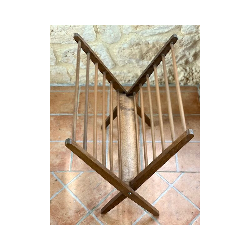 Vintage scandinavian wooden magazine rack 1960