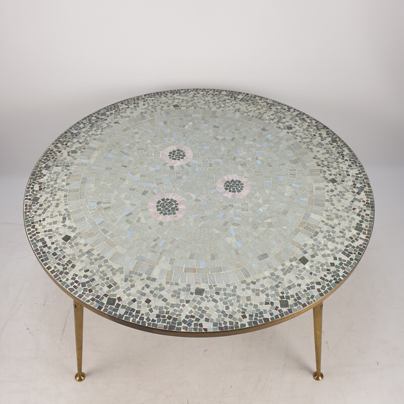 Table basse vintage en mosaïque ronde de Berthold Müller, 1950