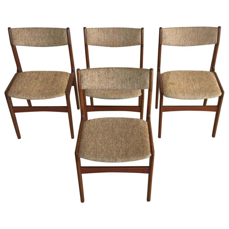 Juego de 4 sillas de teca vintage Inc. retapizado Erik Buch 1960