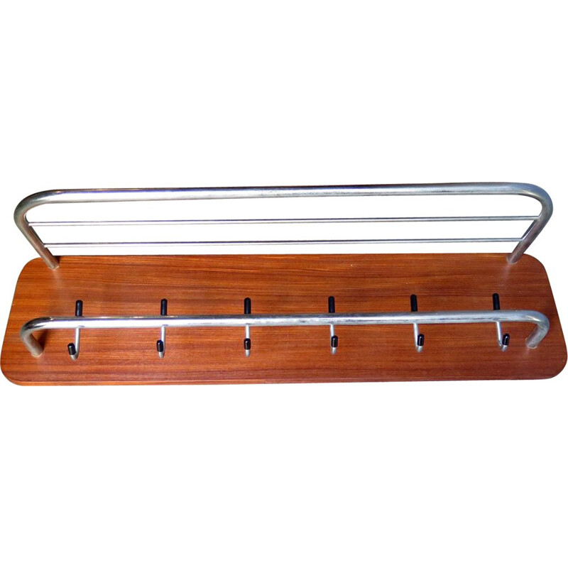 Vintage Coat rack in wood and chrome metal, 1950s