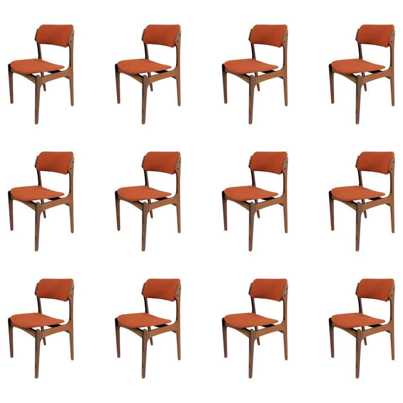 Ensemble de 12 chaises de salle à manger, Rosewood Inc. Rembourrage Erik Buch 1960