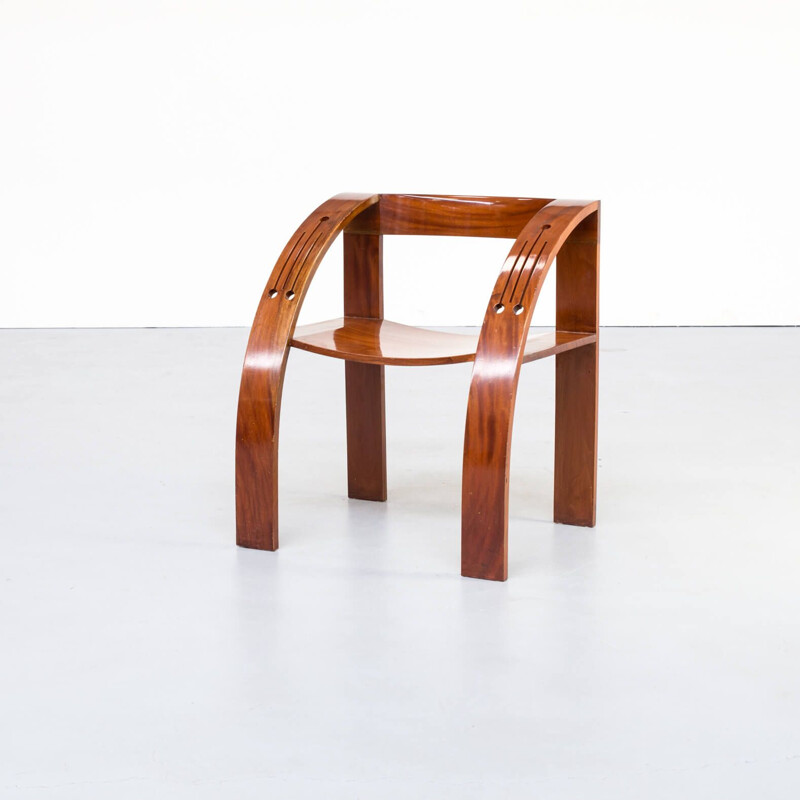 Vintage handmade  curved walnut chair Italian 1960s