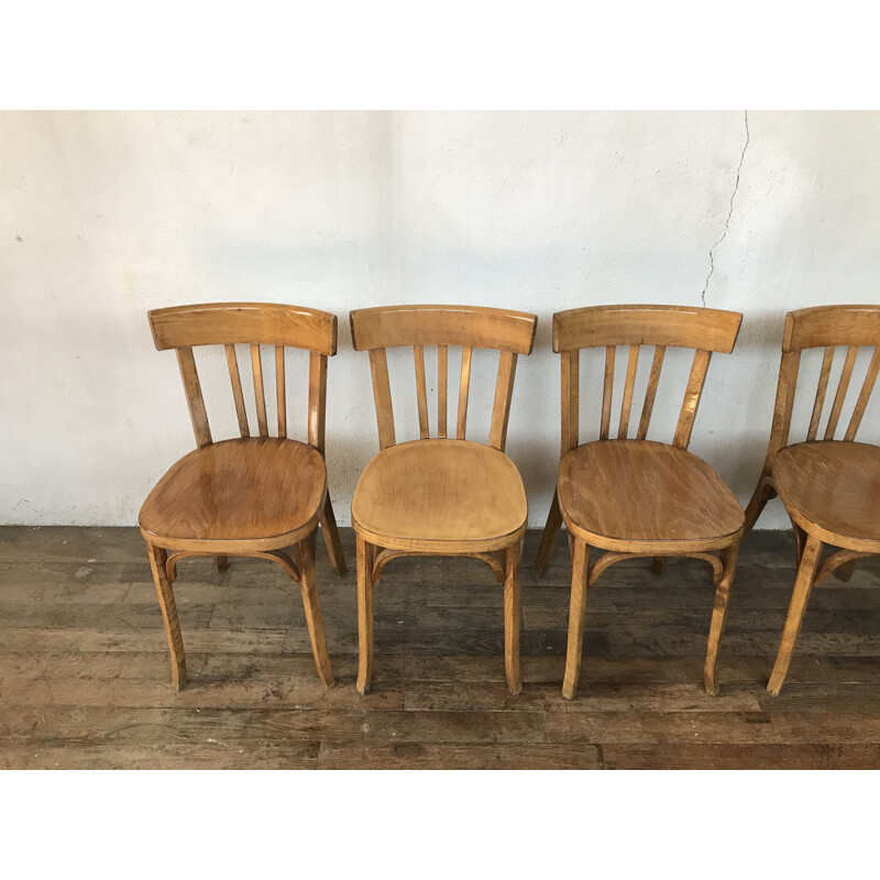 Lot de 6 chaises vintage Baumann en hêtre 1950