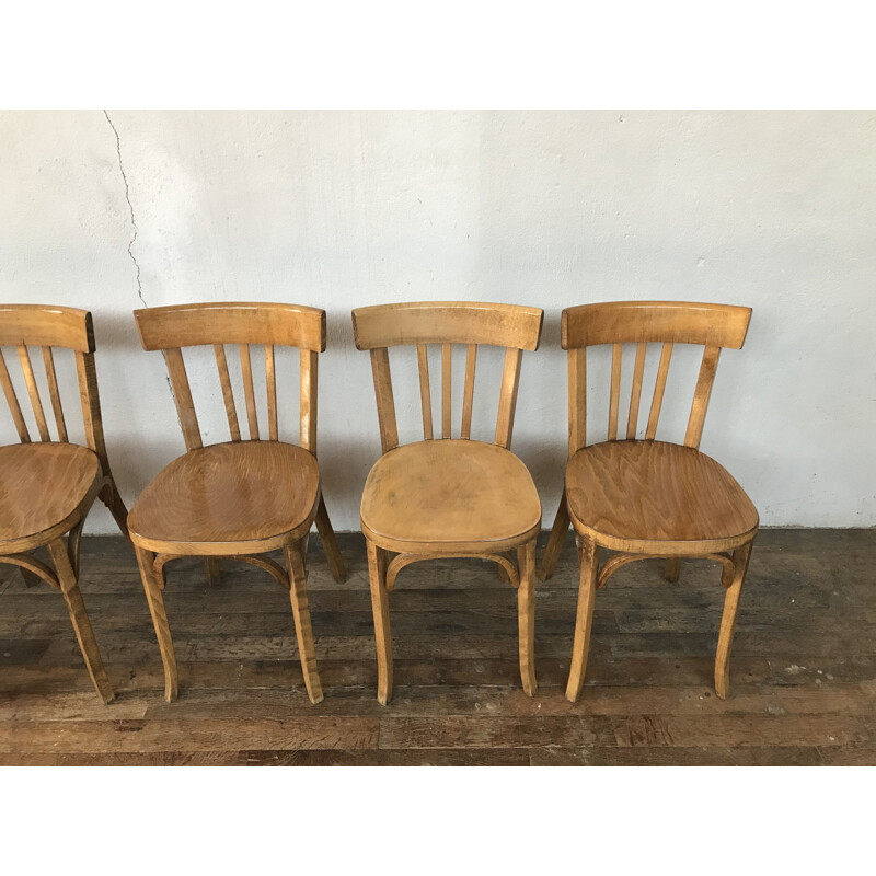 Set of 6 vintage Baumann beechwood chairs 1950