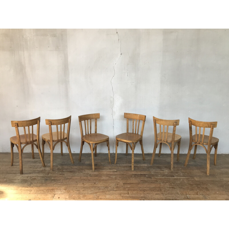 Set of 6 vintage Baumann beechwood chairs 1950