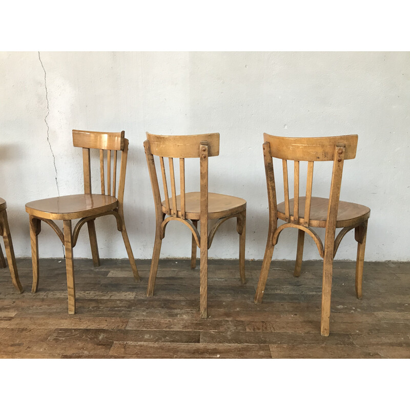 Set of 6 vintage Baumann beechwood chairs 1950