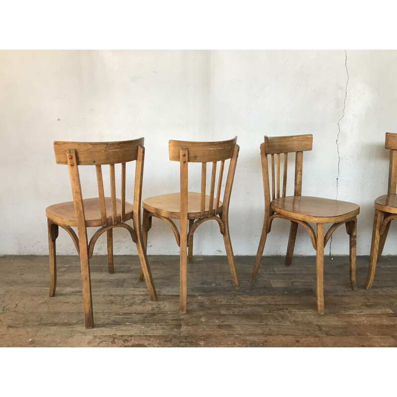 Set of 6 vintage Baumann beechwood chairs 1950