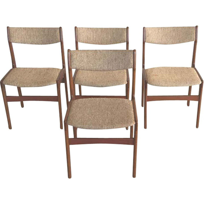 Set di 4 sedie vintage in teak Inc. Rivestimenti Erik Buch 1960
