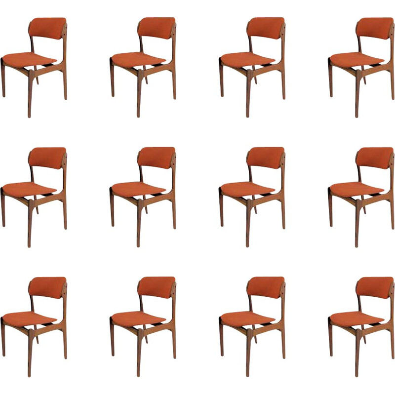Conjunto de 12 cadeiras de jantar, Rosewood Inc. estofado por Erik Buch 1960
