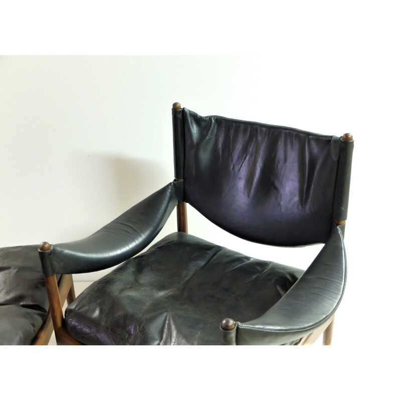 Armchair & ottoman in leather and rosewood by Kristian Vedel