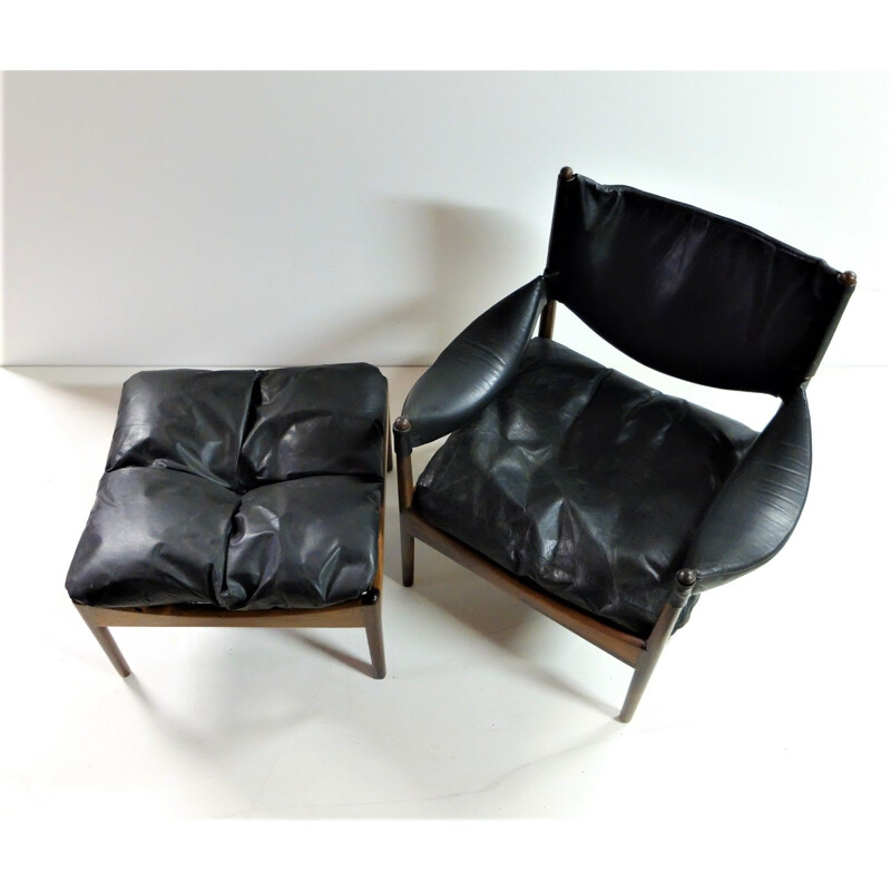 Armchair & ottoman in leather and rosewood by Kristian Vedel