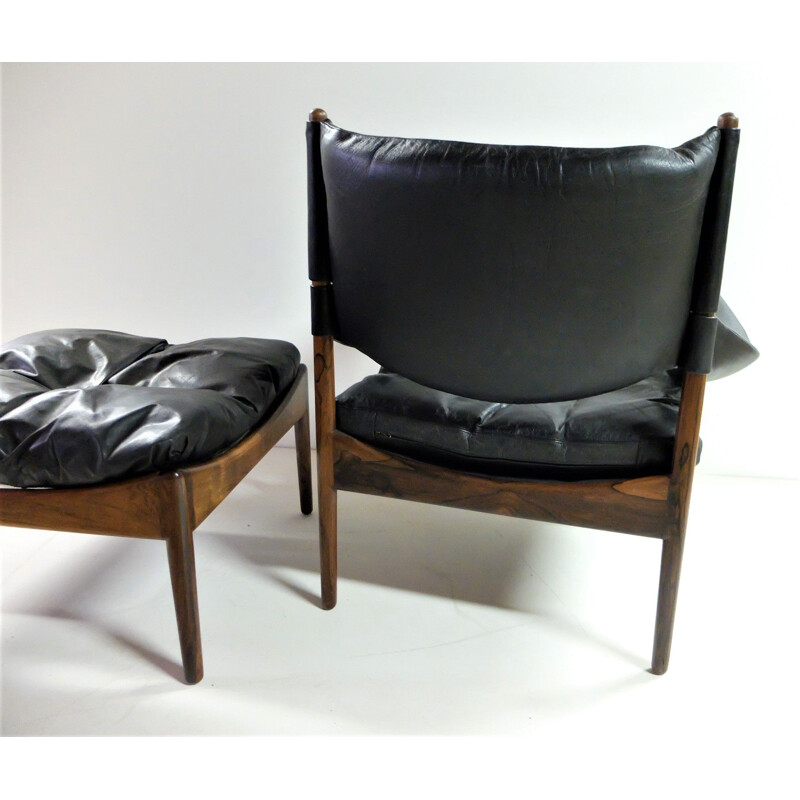 Armchair & ottoman in leather and rosewood by Kristian Vedel