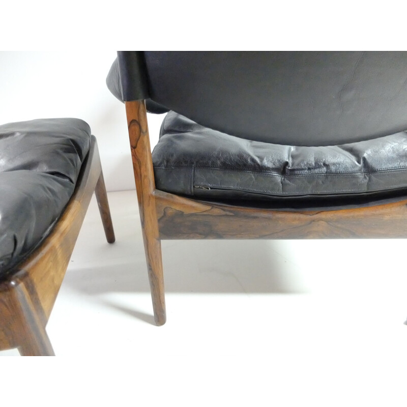 Armchair & ottoman in leather and rosewood by Kristian Vedel