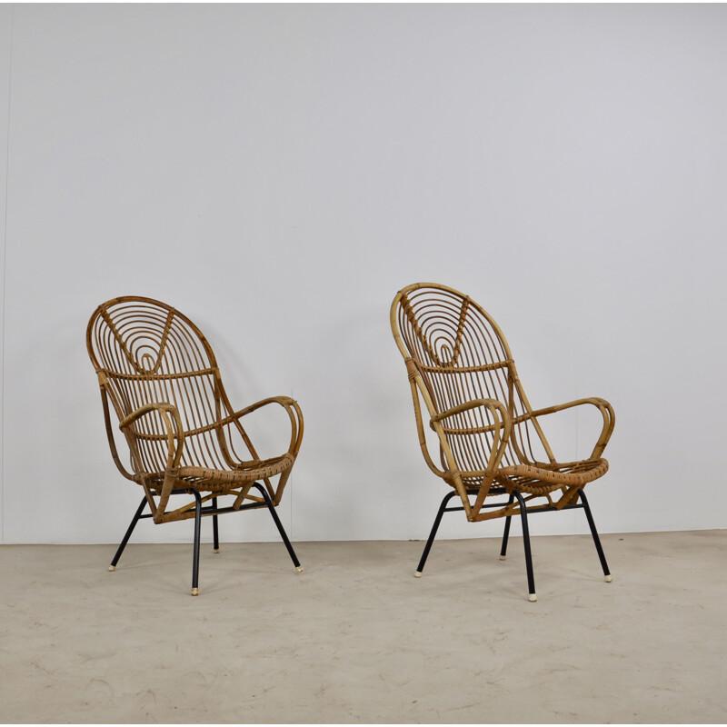 Pair of Vintage Armchair from Rohe Noordwolde, Rattan  1960s