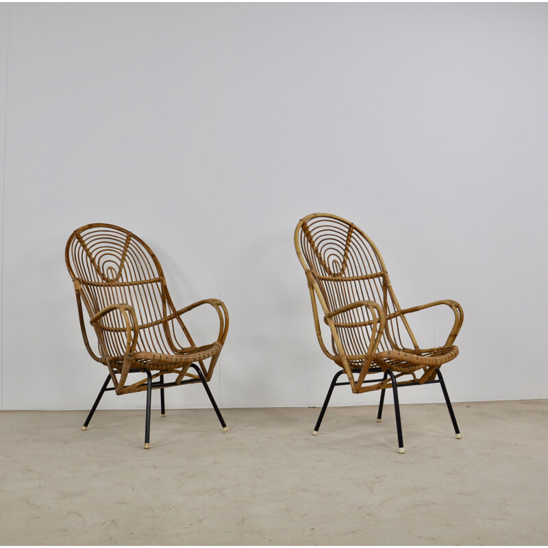 Paire de fauteuils Vintage de Rohe Noordwolde, en rotin, années 1960