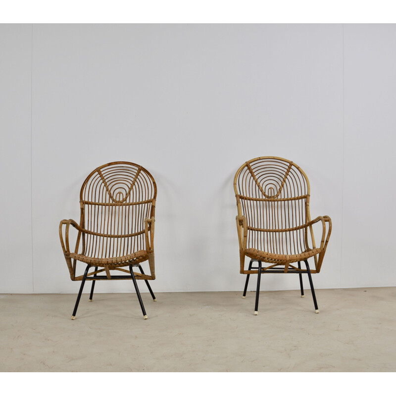 Pair of Vintage Armchair from Rohe Noordwolde, Rattan  1960s