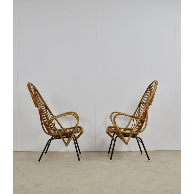 Pair of Vintage Armchair from Rohe Noordwolde, Rattan  1960s