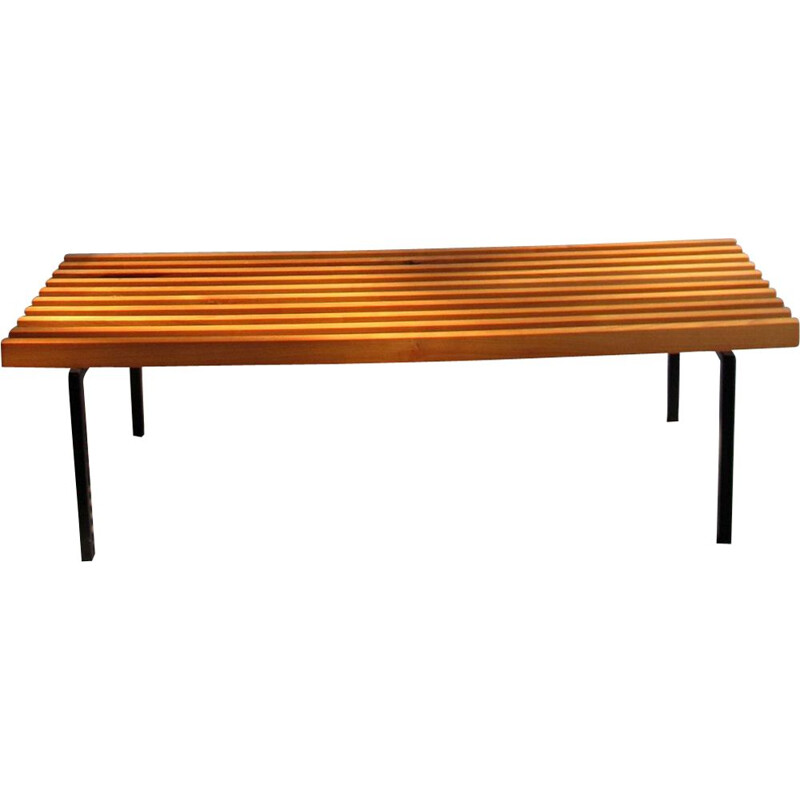 Vintage bench in cherrywood and black metal base