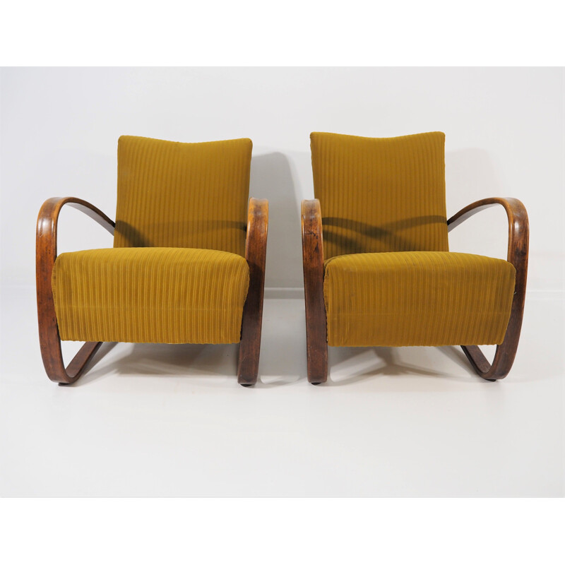 Pair of Vintage Lounge Chairs by Jindrich Halabala H 269, 1930s