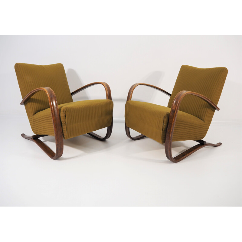 Pair of Vintage Lounge Chairs by Jindrich Halabala H 269, 1930s