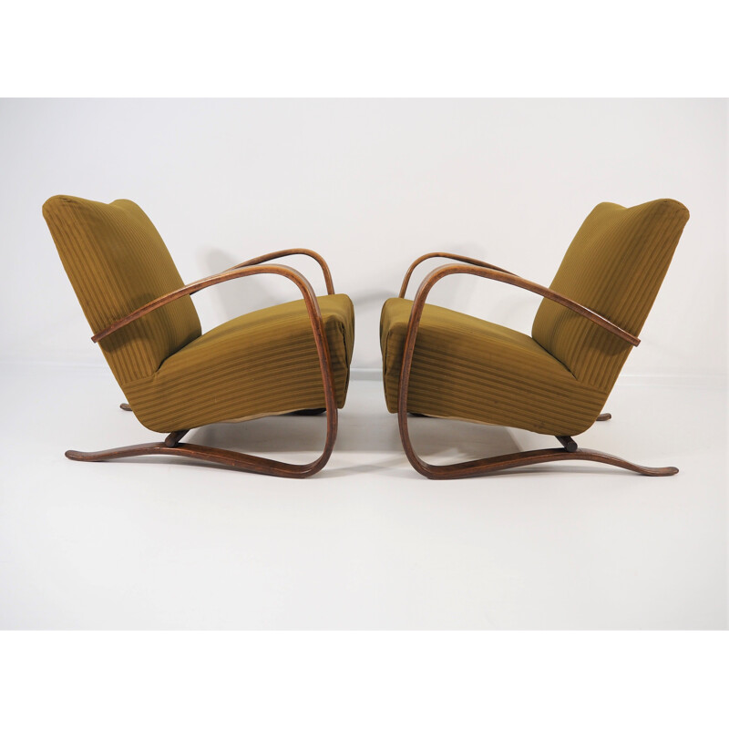 Pair of Vintage Lounge Chairs by Jindrich Halabala H 269, 1930s